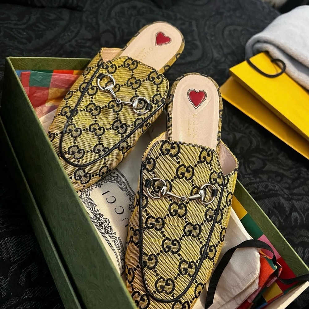 Gucci Women's Yellow GG Canvas Mules